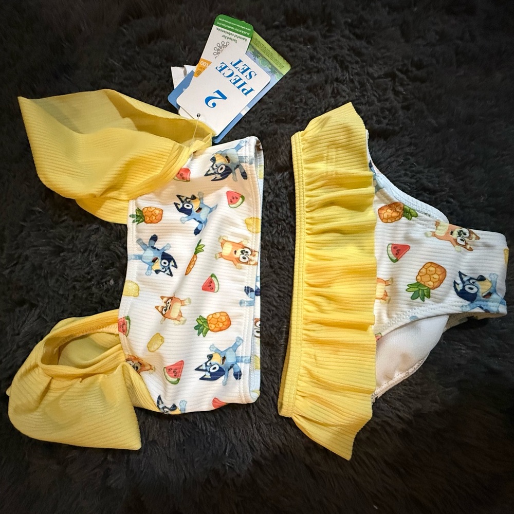 Lucy Yellow Ribbed Tropical Fruit Two-Piece Bikini